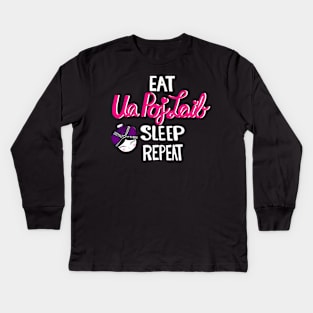 Hmong Eat Ua Pob Laib Sleep Repeat Kids Long Sleeve T-Shirt